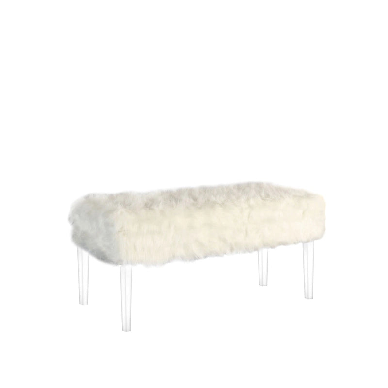 Banc de rangement en fausse fourrure de 42 pouces avec couvercle à charnière et base en acrylique