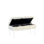 Banc de rangement en fausse fourrure de 42 pouces avec couvercle à charnière et base en acrylique