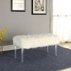 Banc de rangement en fausse fourrure de 42 pouces avec couvercle à charnière et base en acrylique