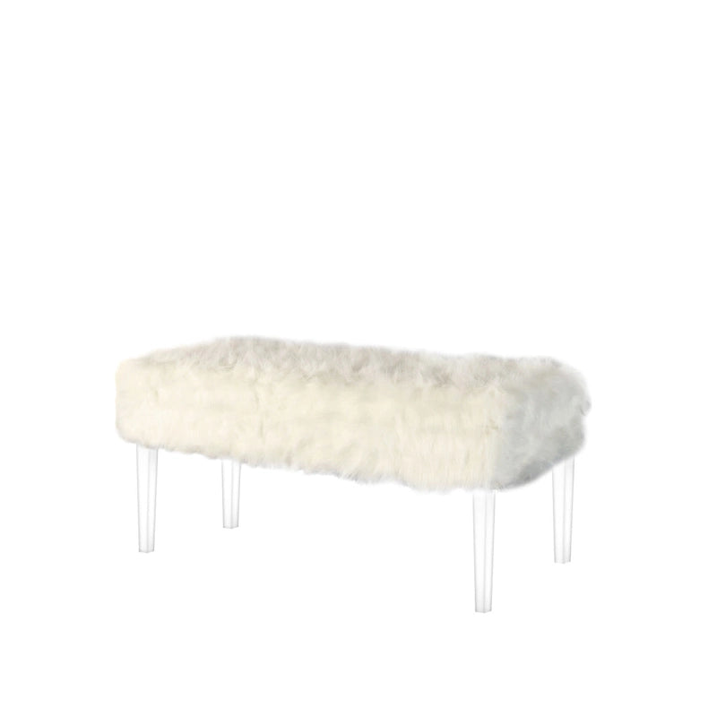 Banc de rangement en fausse fourrure de 42 pouces avec couvercle à charnière et base en acrylique
