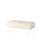 Banc de rangement en fausse fourrure de 42 pouces avec couvercle à charnière et base en acrylique