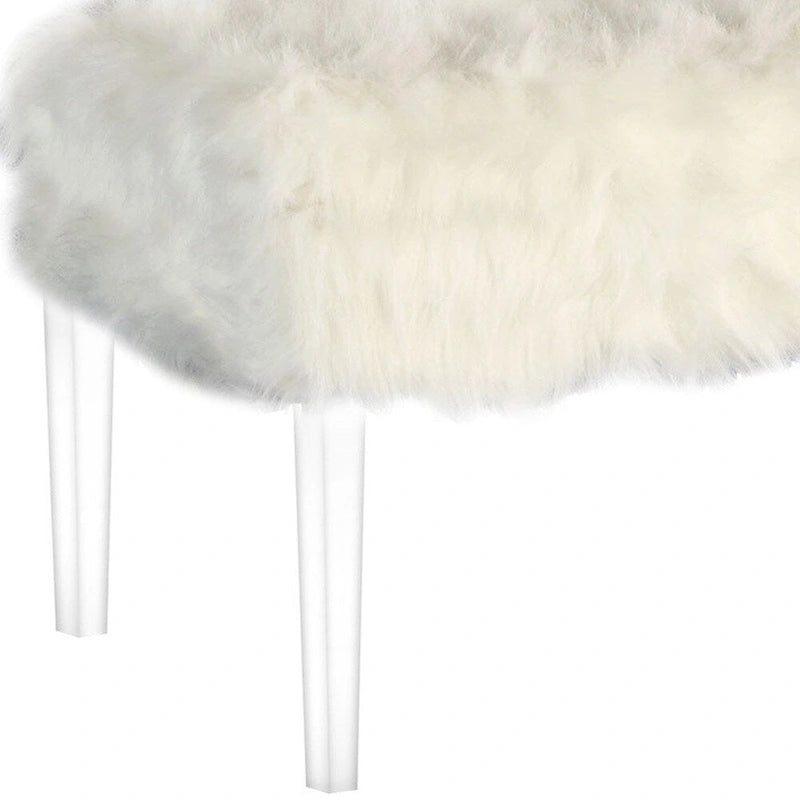 Banc de rangement en fausse fourrure de 42 pouces avec couvercle à charnière et base en acrylique