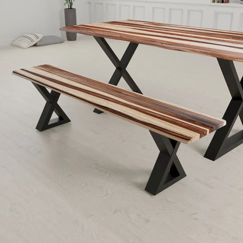 Banc en bois massif avec pieds en métal en X
