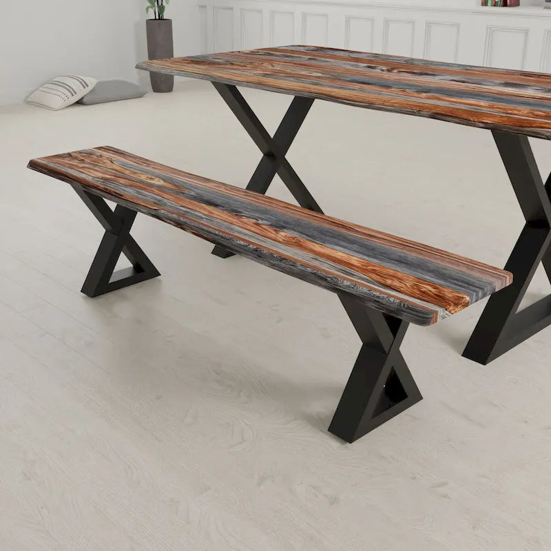 Banc en bois massif avec pieds en métal en X