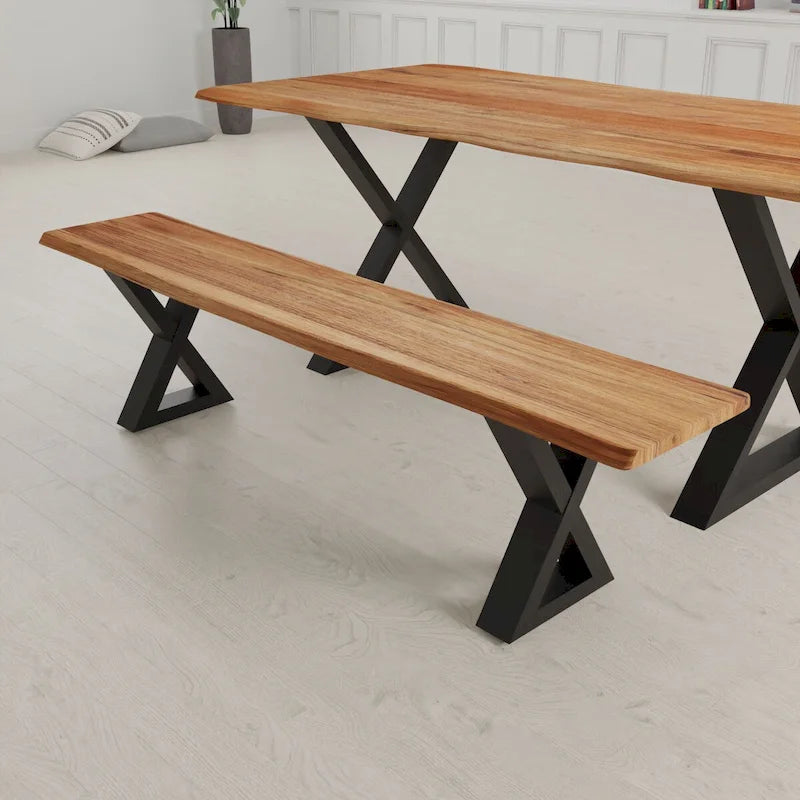 Banc en bois massif avec pieds en métal en X