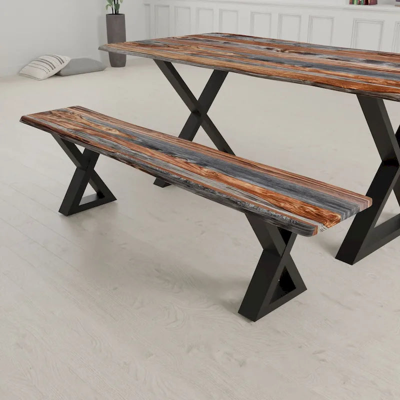 Banc en bois massif avec pieds en métal en X