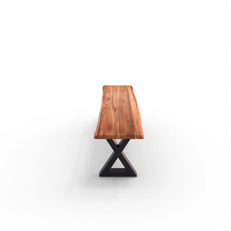 Banc en bois massif avec pieds en métal en X