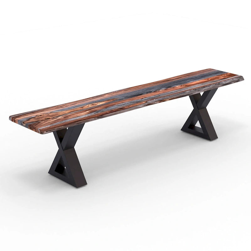Banc en bois massif avec pieds en métal en X
