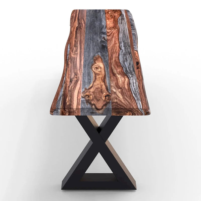 Banc en bois massif avec pieds en métal en X