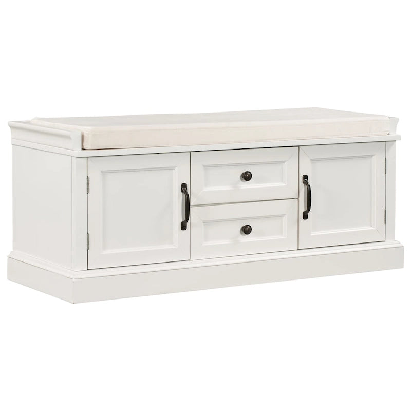 Banc de rangement avec 2 tiroirs, 2 placards et un coussin amovible