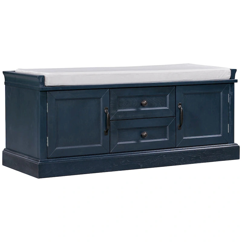 Banc de rangement avec 2 tiroirs, 2 placards et un coussin amovible
