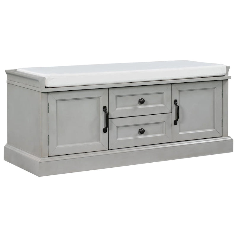 Banc de rangement avec 2 tiroirs, 2 placards et un coussin amovible