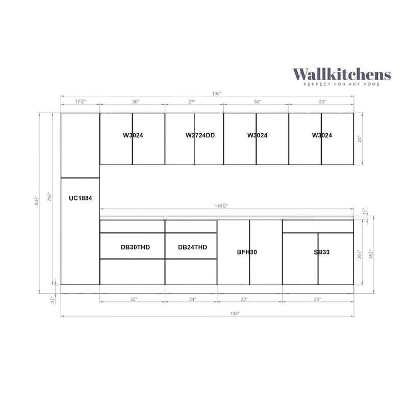 Ensemble de meubles de cuisine modernes – 3,35 m de large, 135x24