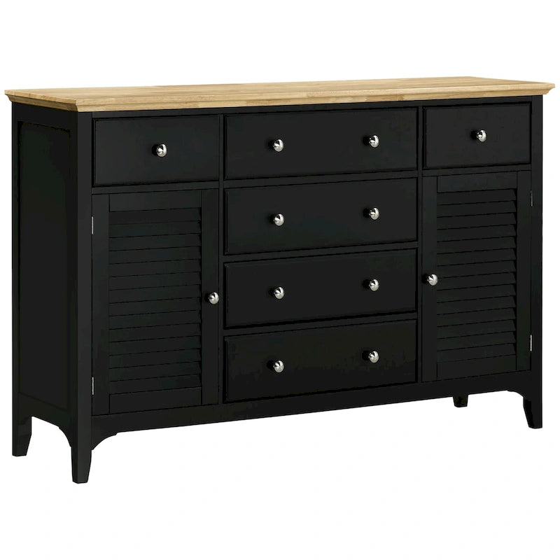 Buffet bahut avec tiroirs de rangement, plateau en bois et étagères réglables, noir