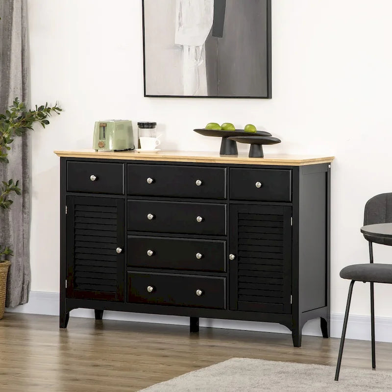Buffet bahut avec tiroirs de rangement, plateau en bois et étagères réglables, noir