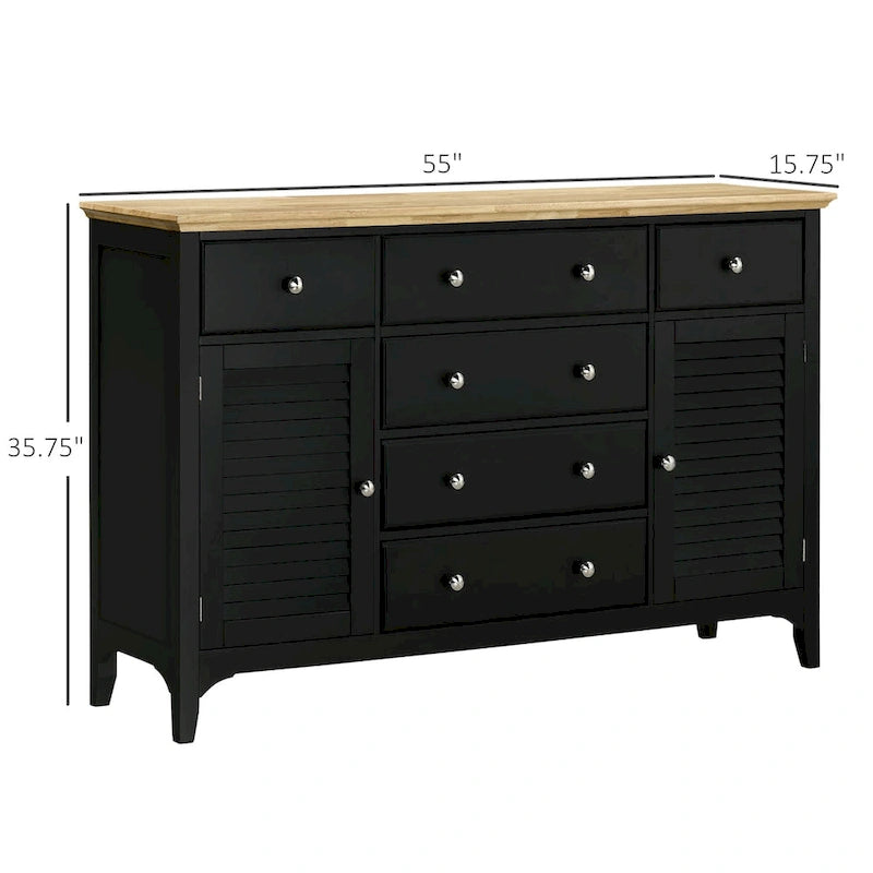 Buffet bahut avec tiroirs de rangement, plateau en bois et étagères réglables, noir
