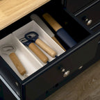 Buffet bahut avec tiroirs de rangement, plateau en bois et étagères réglables, noir