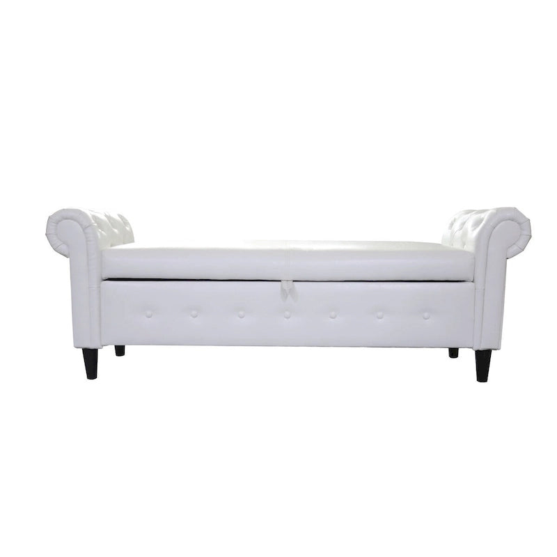 Banc de rangement ottoman avec accoudoirs roulés et capitonnage à boutons