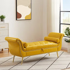 Banc de rangement ottoman avec accoudoirs roulés et capitonnage à boutons