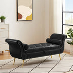 Banc de rangement ottoman avec accoudoirs roulés et capitonnage à boutons