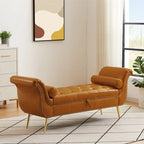 Banc de rangement ottoman avec accoudoirs roulés et capitonnage à boutons