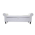 Banc de rangement ottoman avec accoudoirs roulés et capitonnage à boutons