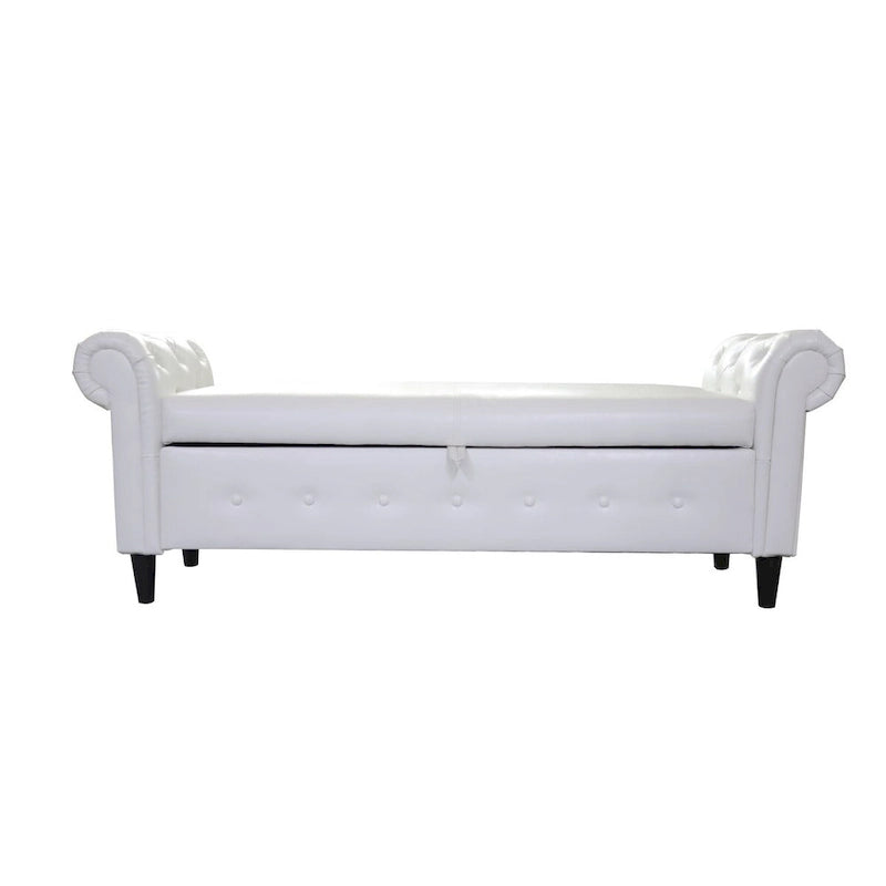 Banc de rangement ottoman avec accoudoirs roulés et capitonnage à boutons