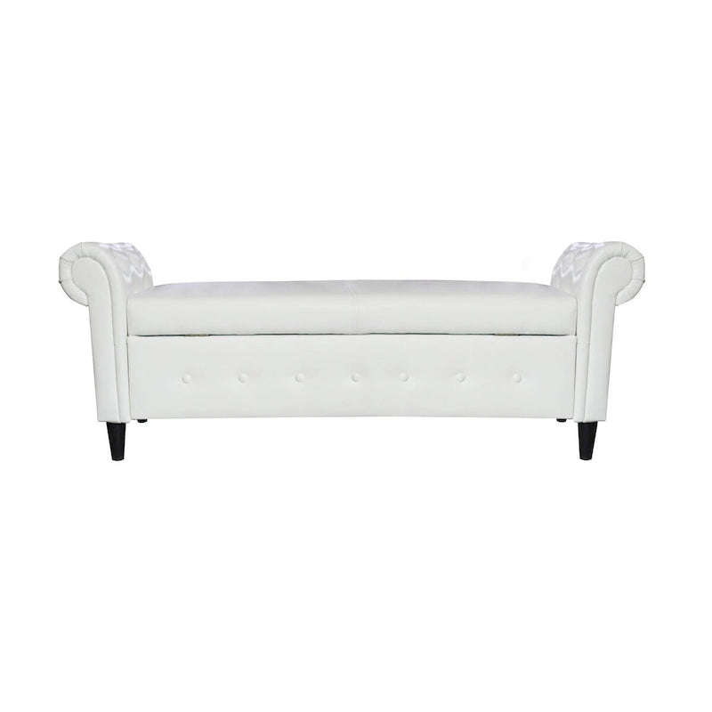 Banc de rangement ottoman avec accoudoirs roulés et capitonnage à boutons