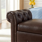 Banc de rangement ottoman avec accoudoirs roulés et capitonnage à boutons