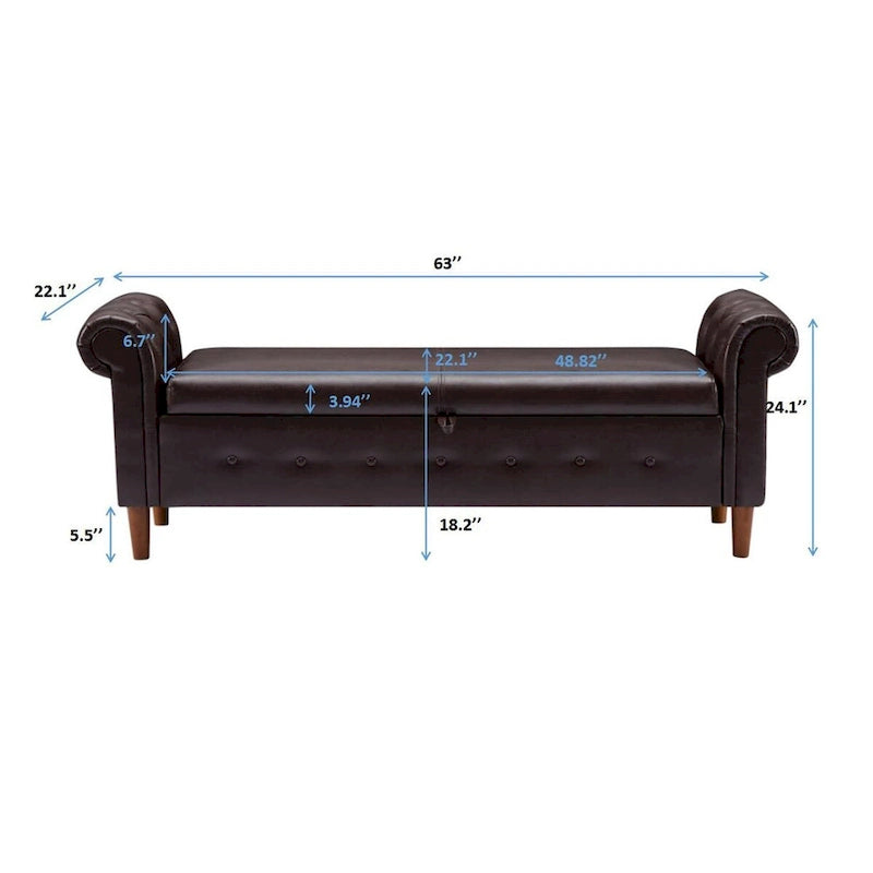 Banc de rangement ottoman avec accoudoirs roulés et capitonnage à boutons