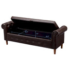 Banc de rangement ottoman avec accoudoirs roulés et capitonnage à boutons
