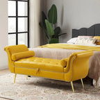 Banc de rangement ottoman avec accoudoirs roulés et capitonnage à boutons