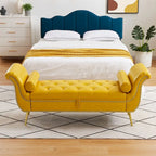 Banc de rangement ottoman avec accoudoirs roulés et capitonnage à boutons