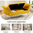Banc de rangement ottoman avec accoudoirs roulés et capitonnage à boutons