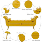Banc de rangement ottoman avec accoudoirs roulés et capitonnage à boutons