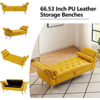 Banc de rangement ottoman avec accoudoirs roulés et capitonnage à boutons