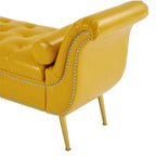 Banc de rangement ottoman avec accoudoirs roulés et capitonnage à boutons