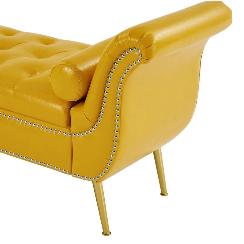Banc de rangement ottoman avec accoudoirs roulés et capitonnage à boutons