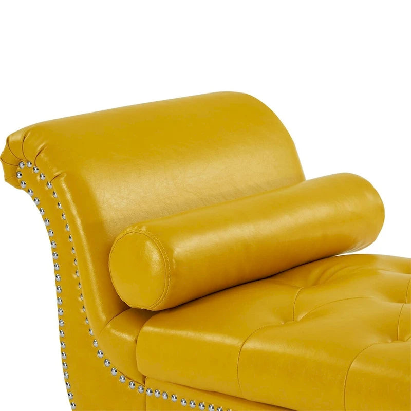 Banc de rangement ottoman avec accoudoirs roulés et capitonnage à boutons