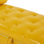 Banc de rangement ottoman avec accoudoirs roulés et capitonnage à boutons