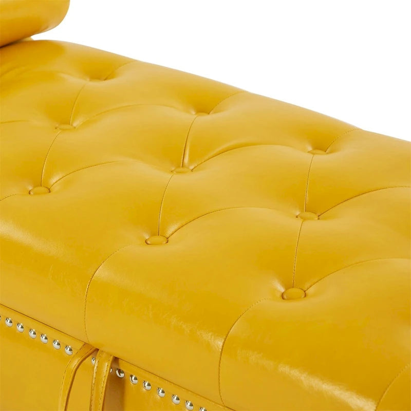 Banc de rangement ottoman avec accoudoirs roulés et capitonnage à boutons