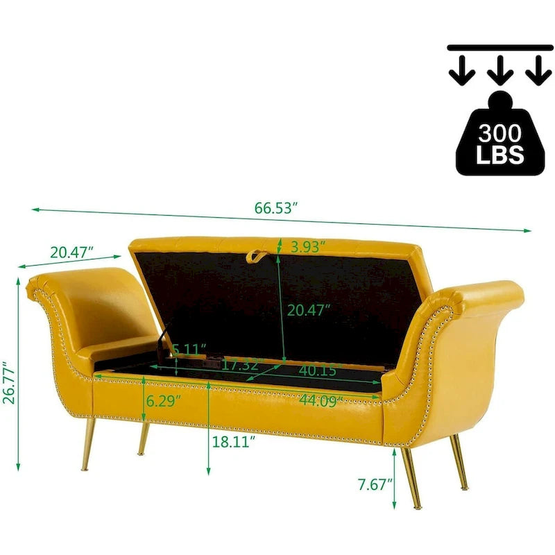Banc de rangement ottoman avec accoudoirs roulés et capitonnage à boutons
