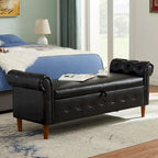 Banc de rangement ottoman avec accoudoirs roulés et capitonnage à boutons