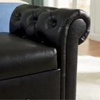 Banc de rangement ottoman avec accoudoirs roulés et capitonnage à boutons