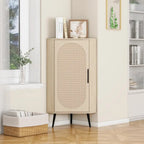 Meuble d'angle avec porte en rotin – Étagère de rangement autoportante pour salon, cuisine, chambre