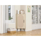 Meuble d'angle avec porte en rotin – Étagère de rangement autoportante pour salon, cuisine, chambre