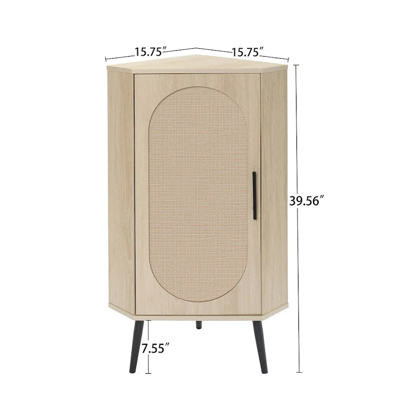 Meuble d'angle avec porte en rotin – Étagère de rangement autoportante pour salon, cuisine, chambre