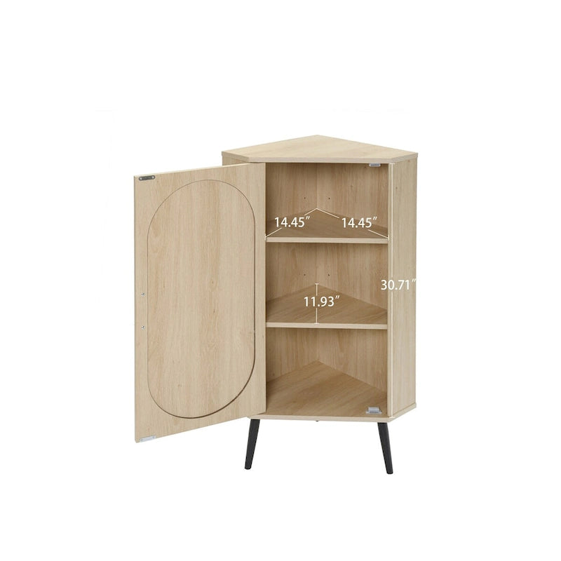 Meuble d'angle avec porte en rotin – Étagère de rangement autoportante pour salon, cuisine, chambre