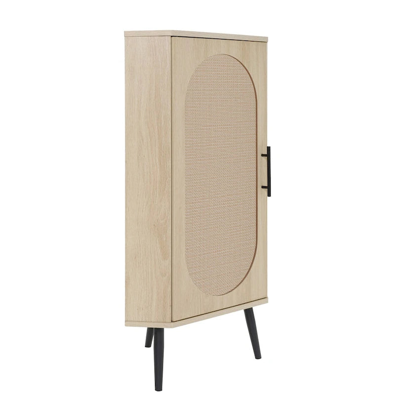 Meuble d'angle avec porte en rotin – Étagère de rangement autoportante pour salon, cuisine, chambre