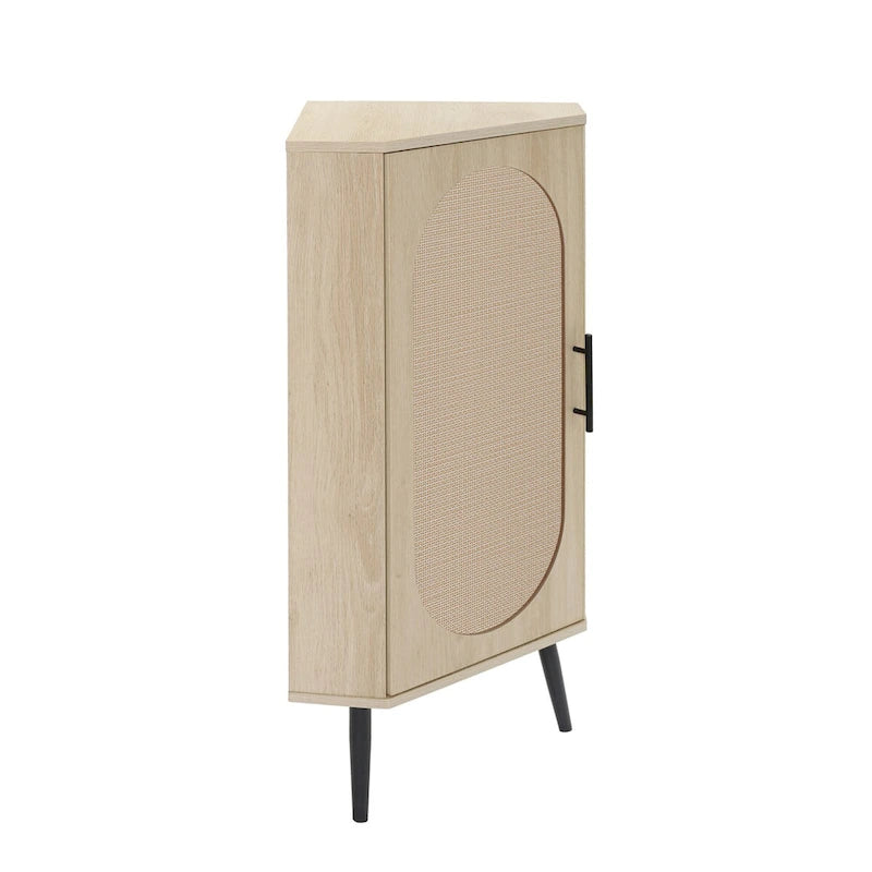 Meuble d'angle avec porte en rotin – Étagère de rangement autoportante pour salon, cuisine, chambre